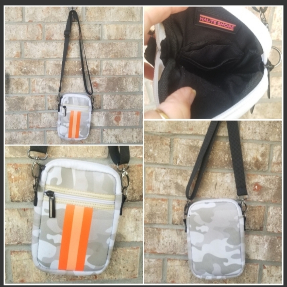 HAUTE SHORE Cell Phone Purse Crossbody *Casey*  Gray Camo Adjustable Strap